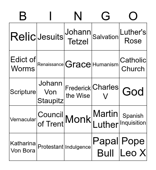 The Reformation and Counter Reformation Bingo Card