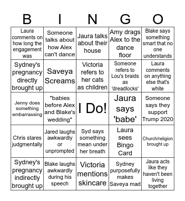 Jaura Wedding Bingo! Bingo Card