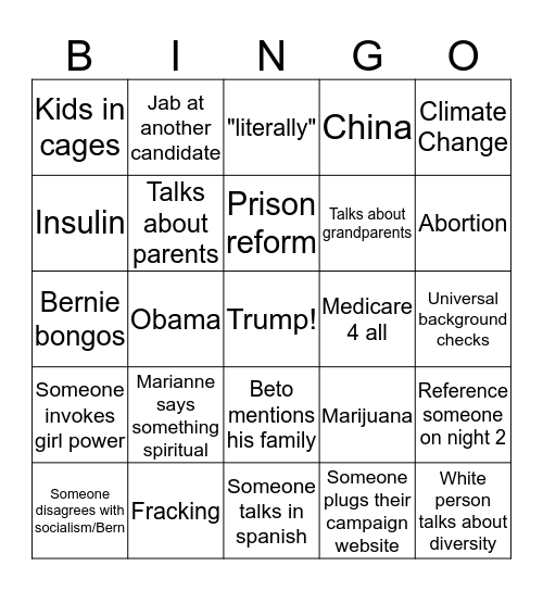 Debate Bingo part 2 Bingo Card