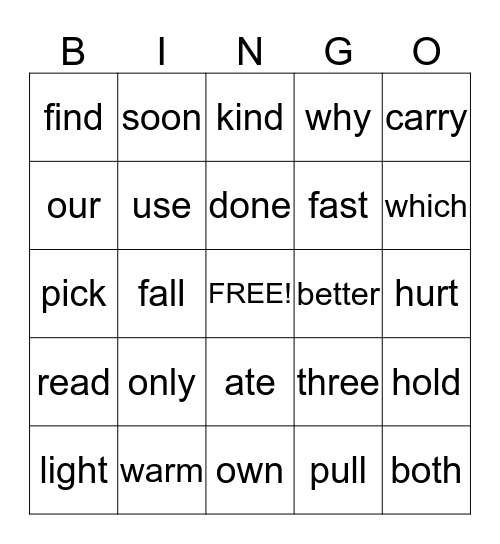 Gr. 1 3-3-14 Bingo Card