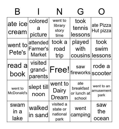 Library Story Time Wrap-Up Bingo Card