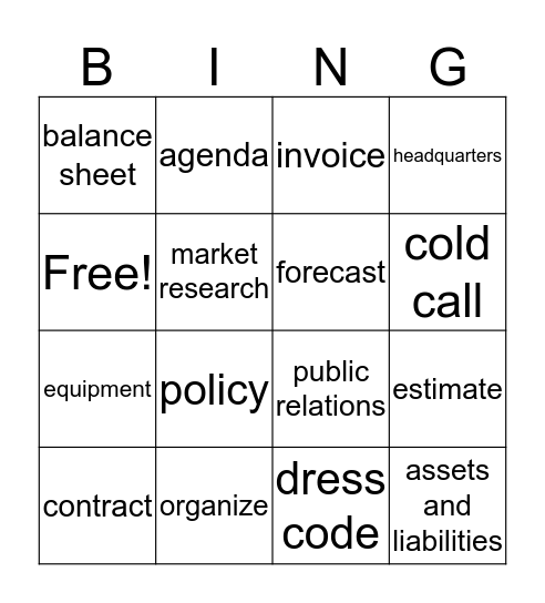 Business Terms Bingo Card