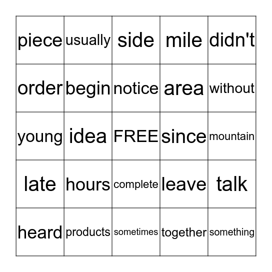 Gr. 2 February Bingo Card