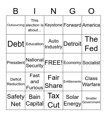 Debate Watch Bingo Card