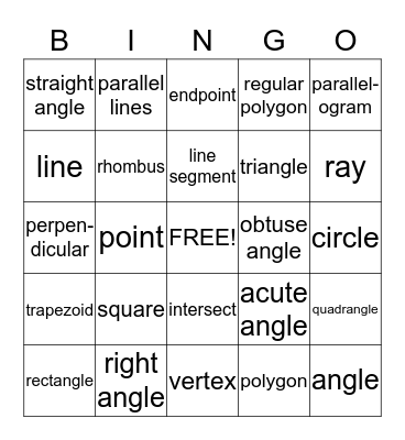 GEOMETRY Bingo Card