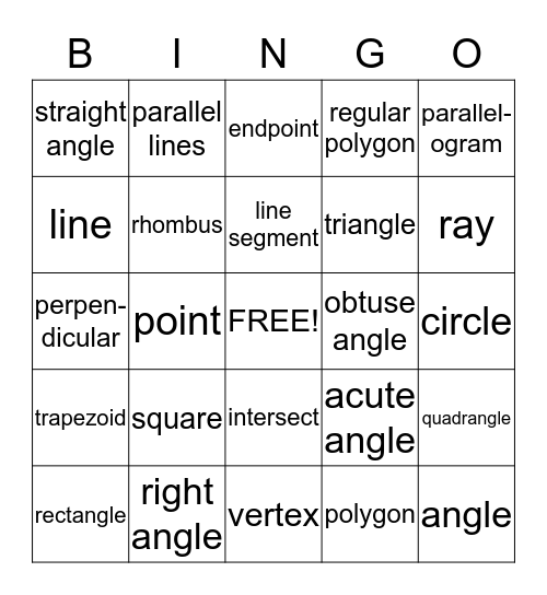 GEOMETRY Bingo Card