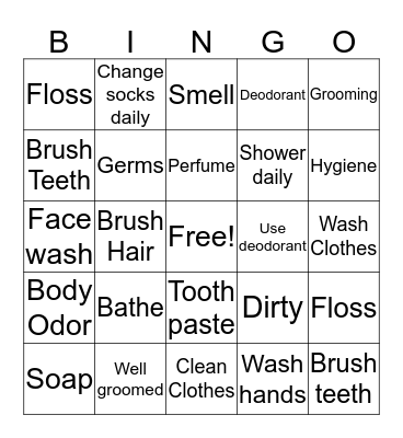 Personal Hygiene Bingo Card