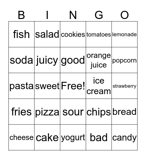 Food  Bingo Card