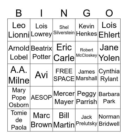 AUTHORS Bingo Card