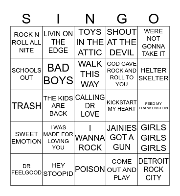 401 ALICE COOPER VS KISS VS AEROSMITH VS MOTLEY CRÜE VS TWISTED SISTER Bingo Card