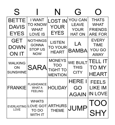 402 HITS OF THE EIGHTIES Bingo Card