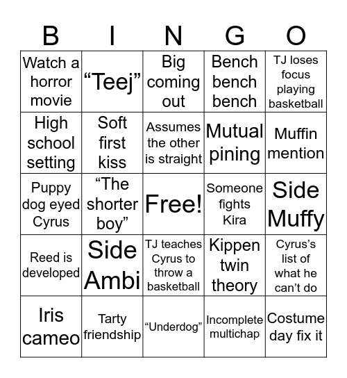 Tyrus fanfic bingo Card