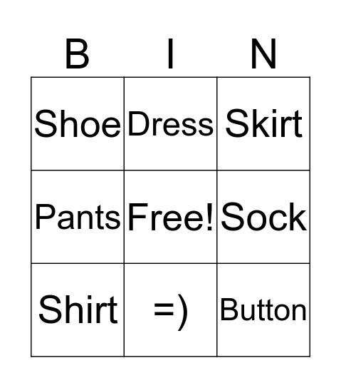 Let's Play Dress Up! Bingo Card