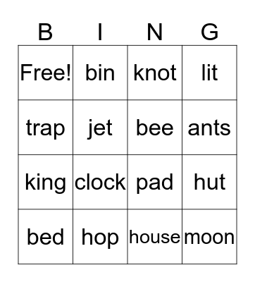 Rhymes Bingo Card