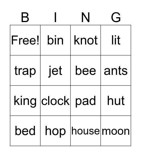 Rhymes Bingo Card