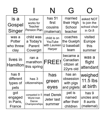 Faith Day 2012   a Bingo Card