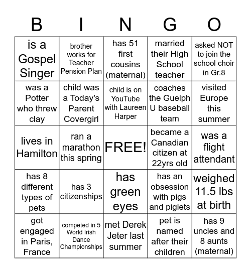 Faith Day 2012   a Bingo Card
