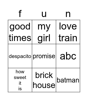 4 for fun Bingo Card