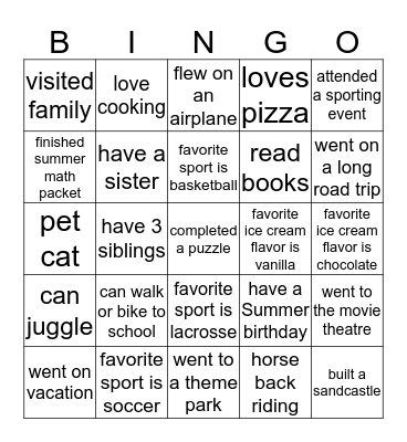 Getting to Know You... Bingo Card