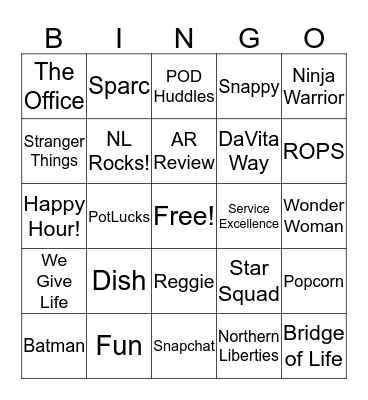 NL UnderDogs Bingo Card