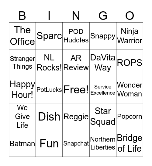 NL UnderDogs Bingo Card