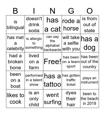 Find someone who has..... Bingo Card