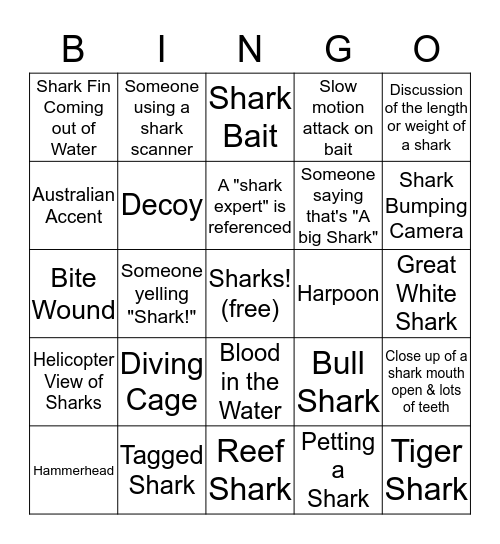 Shark Week!! Bingo Card