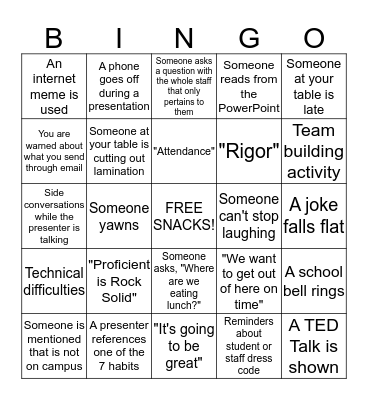 Back to School BINGO Card