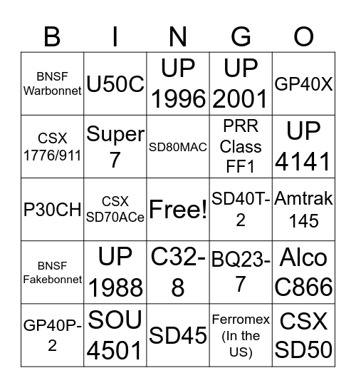 Rare Stuff Bingo Card