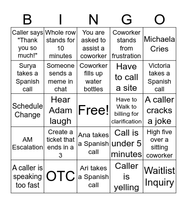 Call Bingo Card