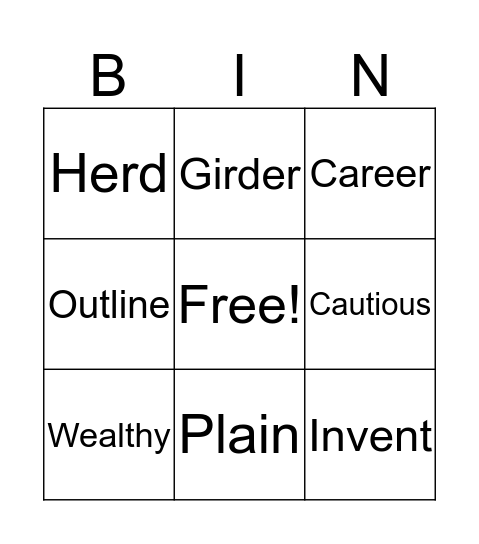 Group 2 Vocab Yellow Bingo Card