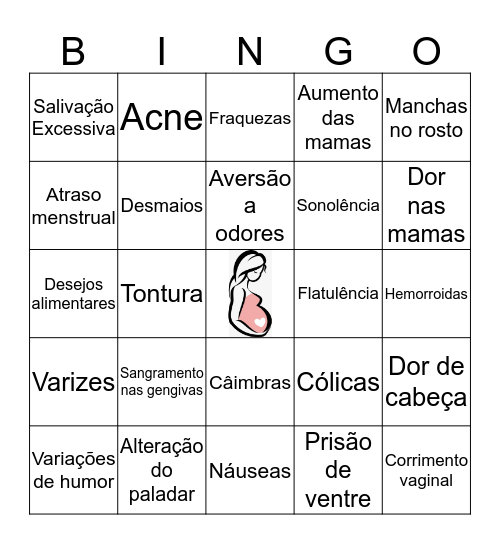 Sinais e Sintomas na Gestação Bingo Card