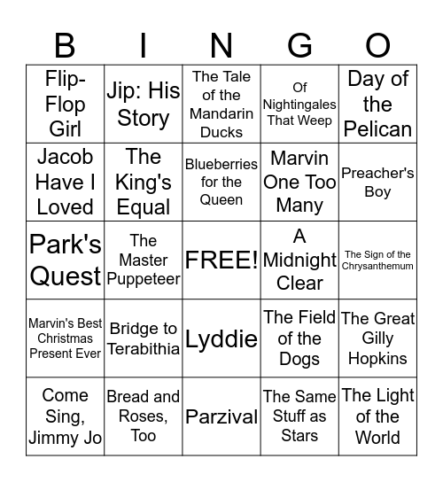 Books by Katherine Paterson Bingo Card