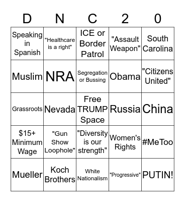 Democrat Debate, July 2019, Night #2 Bingo Card