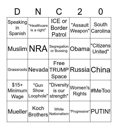 Democrat Debate, July 2019, Night #2 Bingo Card