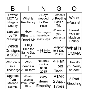 REVIEW Bingo Card