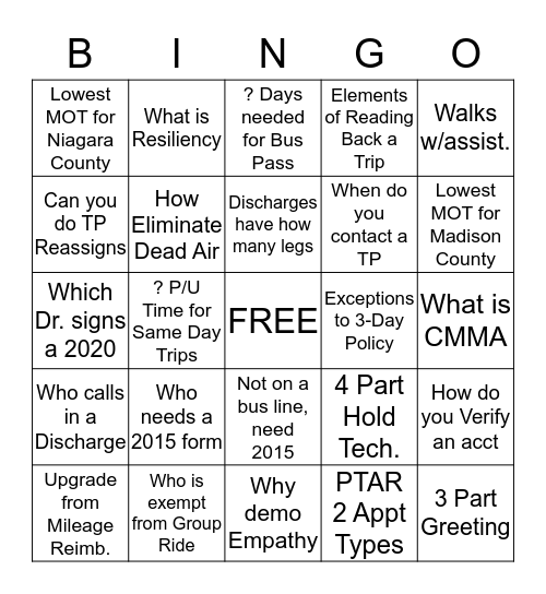 REVIEW Bingo Card