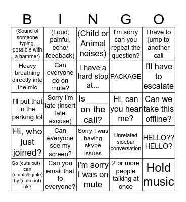 Conference Call Bingo Card