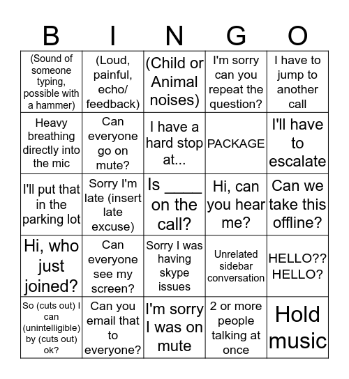 Conference Call Bingo Card