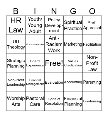 Discover Trustee Skills Bingo Card