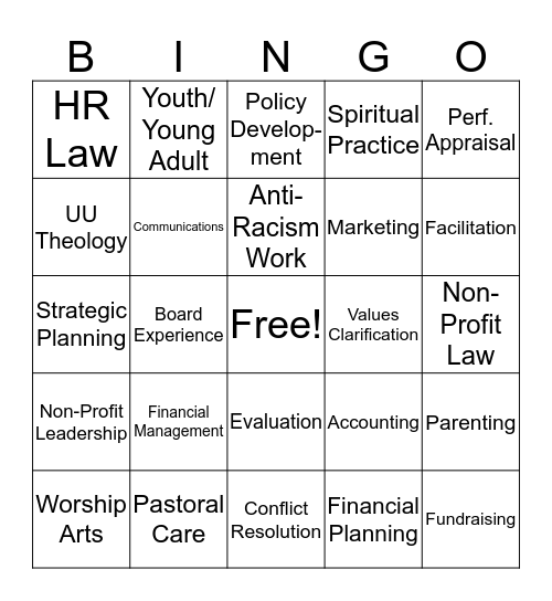 Discover Trustee Skills Bingo Card