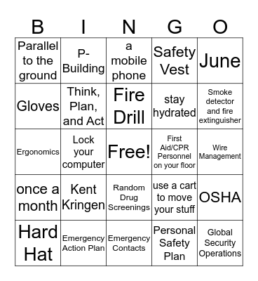Safety Bingo Card