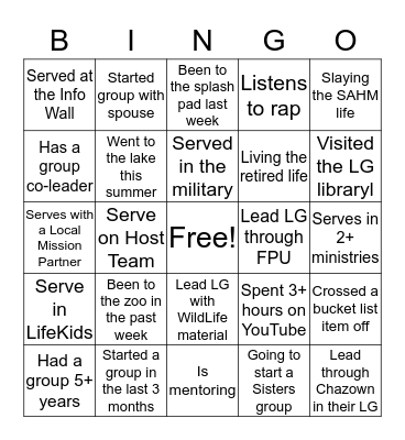 LifeGroup Leader Bingo Card