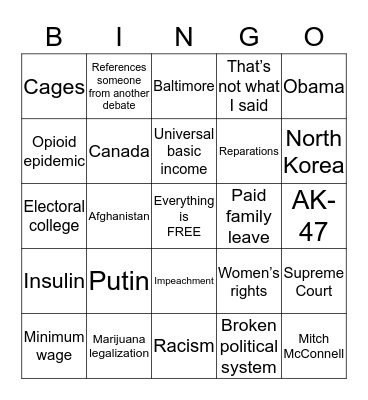 Fourth Debate July 31 Bingo Card