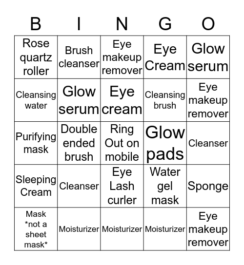 Skincare/ Fragrance Bingo  Bingo Card