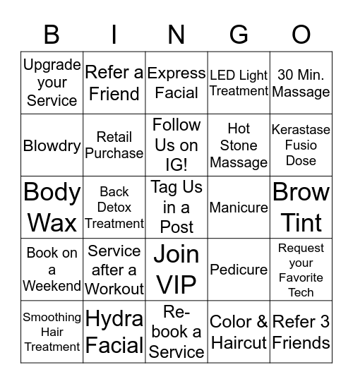 LifeSpa Bingo Card