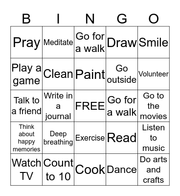 Coping Skills Bingo Card