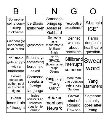 Debate Night #2 Bingo Card