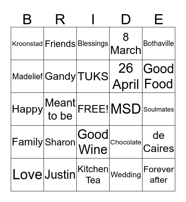 Sharon's Bingo Card