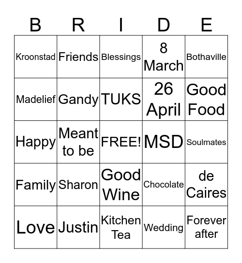 Sharon's Bingo Card